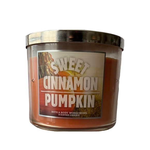3x Bath & Body Works Sweet Cinnamon Pumpkin Rare Discontinued  HTF 3 Wick Candle - Picture 3 of 3